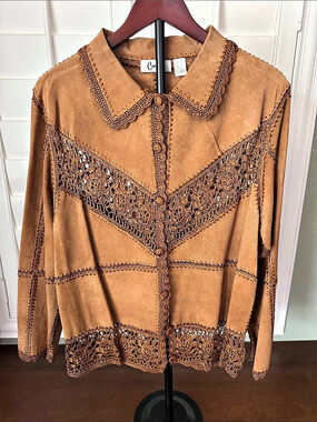 Vintage Corducci Brown Suede Crochet Jacket – Boho Western